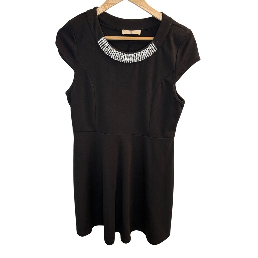 Elodie Black Rhinestone Neckline Flare Skater Dress Womens XL Short Sleeve